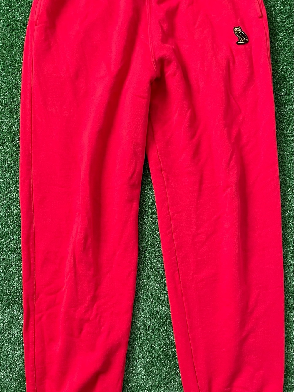 Men Red Jogger Sweatpants with Owl Patch